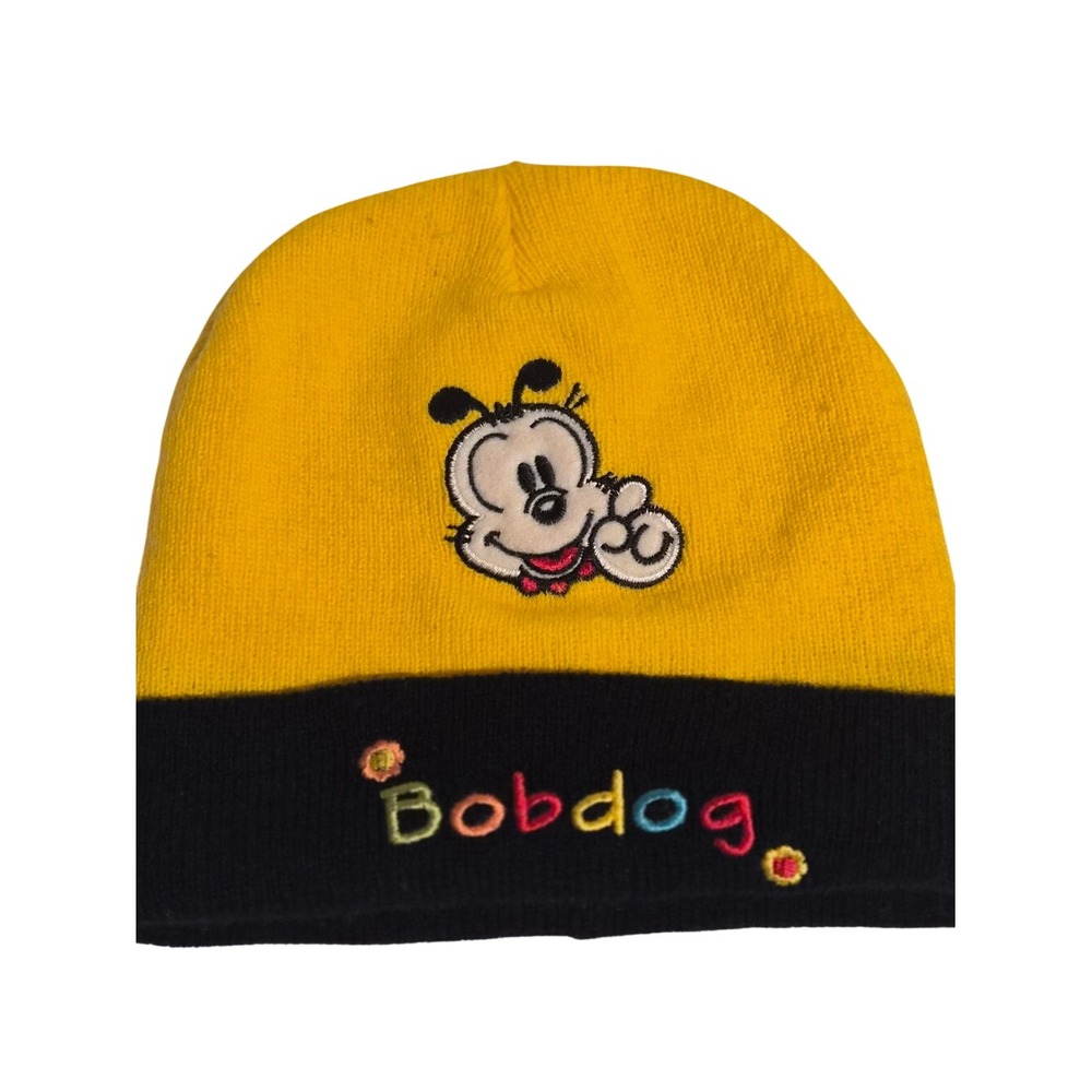 Bobdog Embroidered Beanie Hat Yellow Black Character Knit Cap